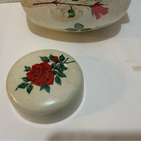 Vintage Handpainted floral Glass Vase and lid - Picture 11 of 11